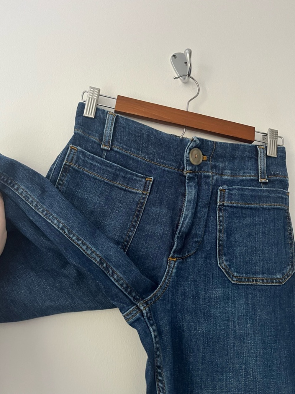 Anthropologie Maeve The Colette Jeans Wide Leg Crop Patch Pocket Blue 25 Petite - Picture 4 of 12